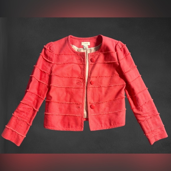 J. Crew Coral Blazer Women’s Size 0 Cotton Blend Collarless Jacket - Picture 1 of 4